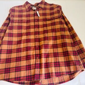 Goodthreads Red and Tan Casual Button Down Shirt Plaid